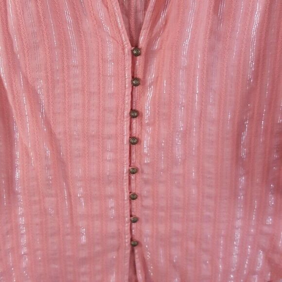 Pilcro ANTHROPOLOGIE Womens Top XS Pink Silver Stripe Button Up Ruffle THE TAVI - Picture 3 of 8